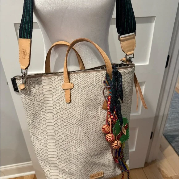 Consuela Textured Cream Tote with Multicolor Strap - Picture 2 of 6